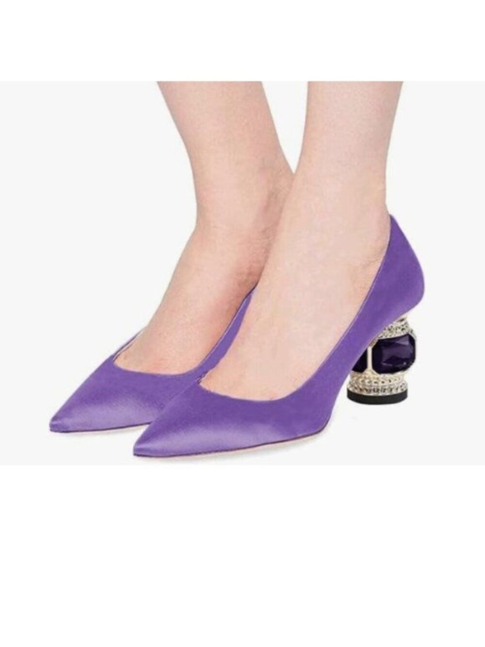 FSJ Women Bridal Pointed Toe Chunky Block Low Heel Crystal Pumps Purple